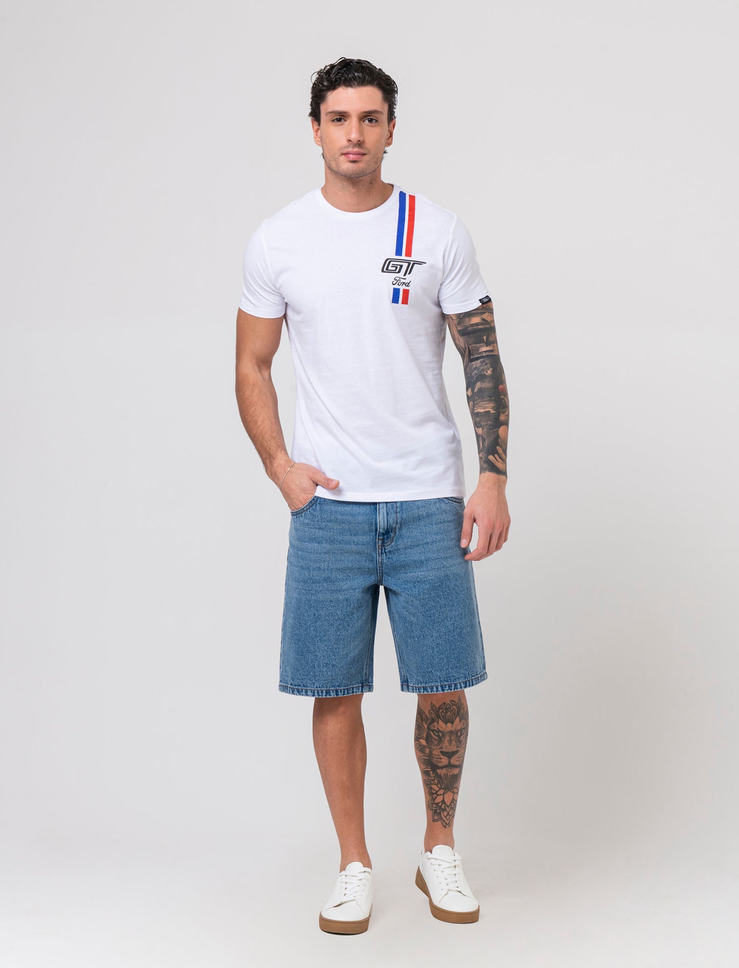 T-shirt stampa Ford GT/MUSTANG da uomo - Bianco