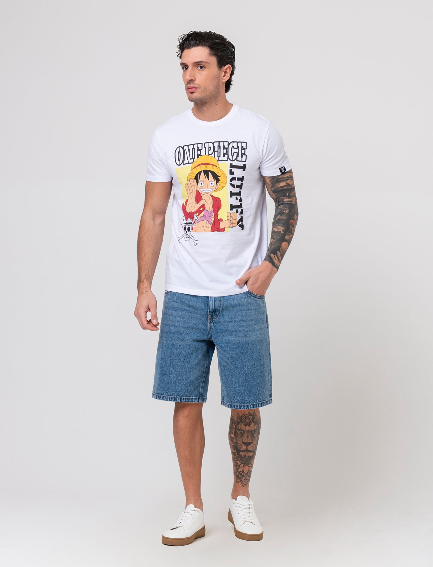 T-shirt con stampa One Piece da uomo - Bianco
