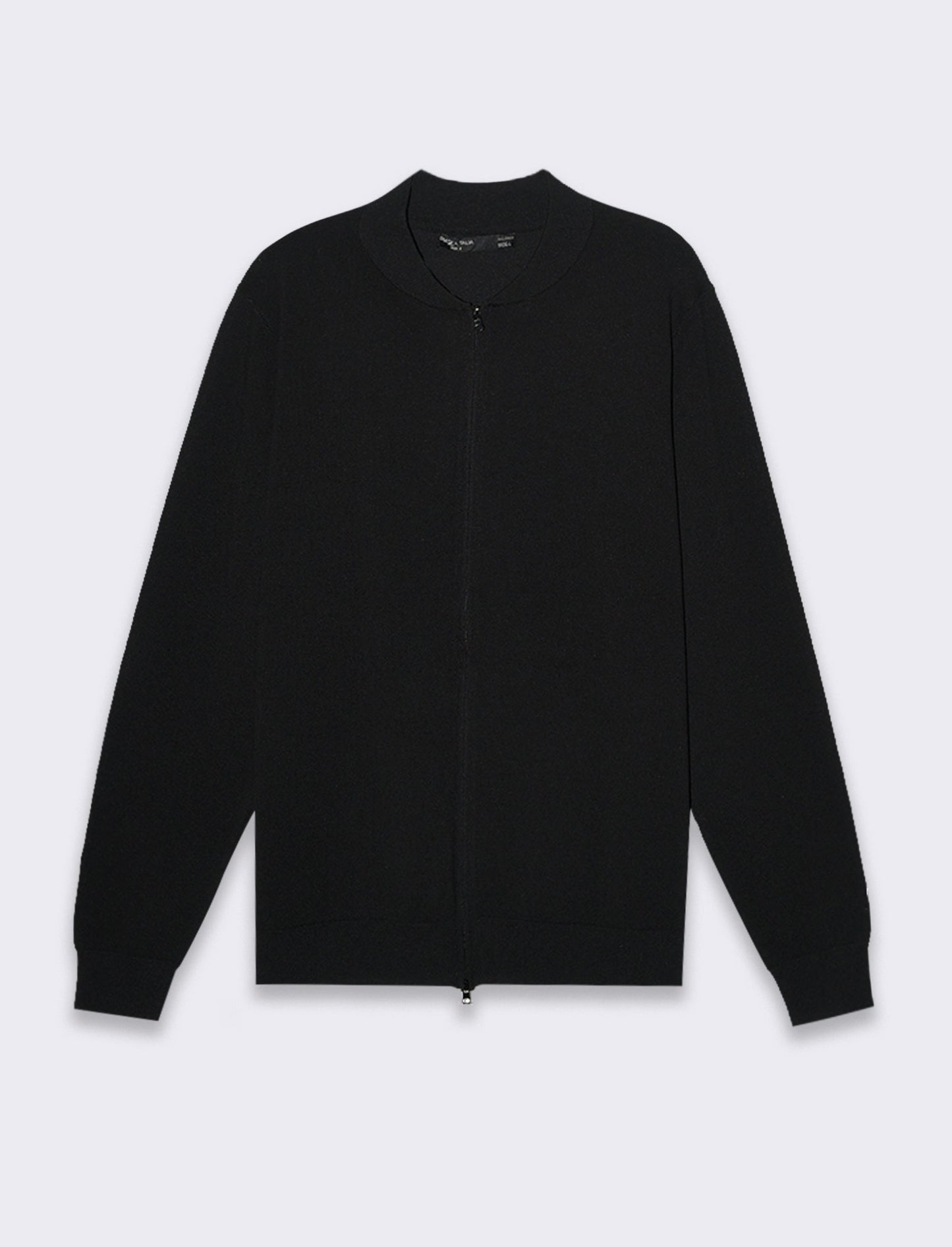 Maglia cardigan collo bomber in filato premium da uomo - Nero