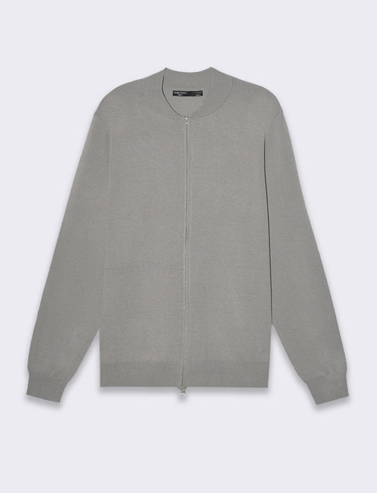 Maglia cardigan collo bomber in filato premium da uomo - Grigio
