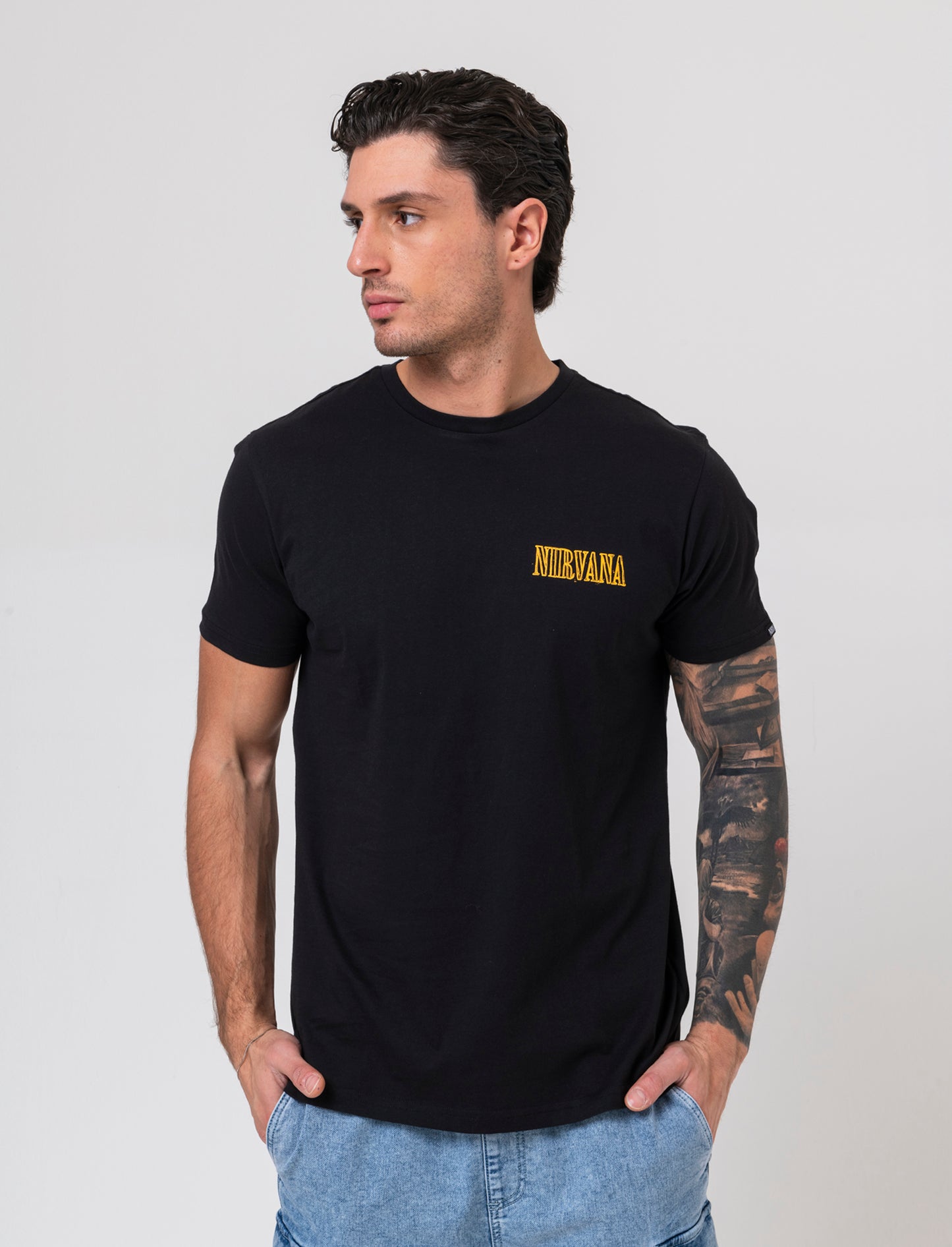 T-shirt stampa nirvana da uomo - Nero