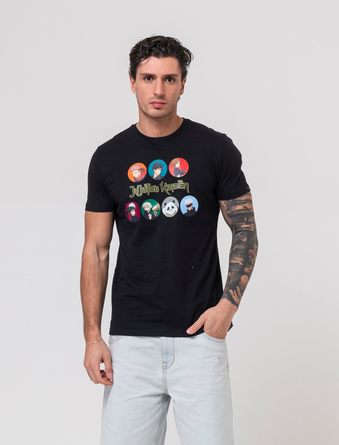 T-shirt stampa jujutsu kaisen da uomo - Nero