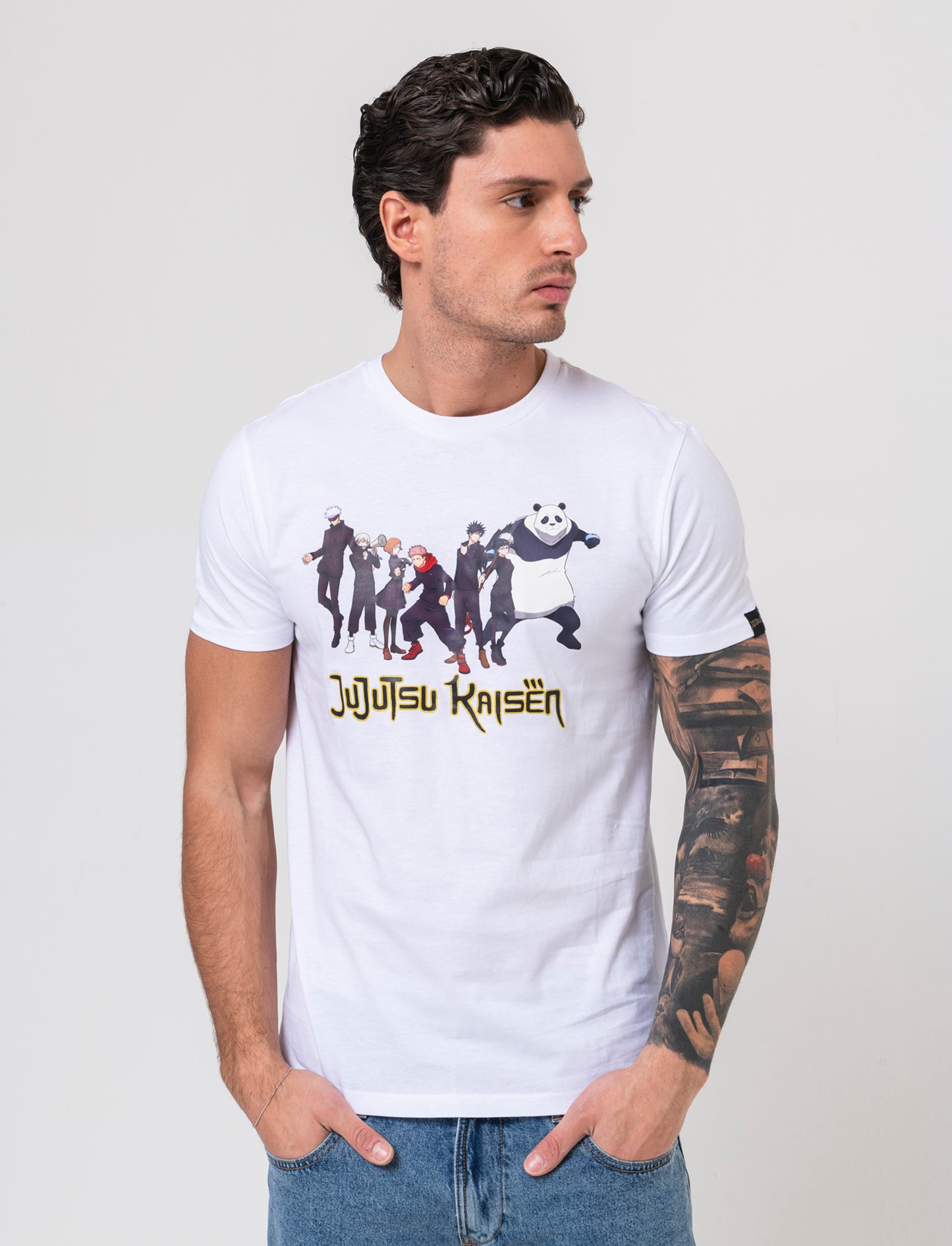 T-shirt stampa jujutsu kaisen da uomo - Bianco