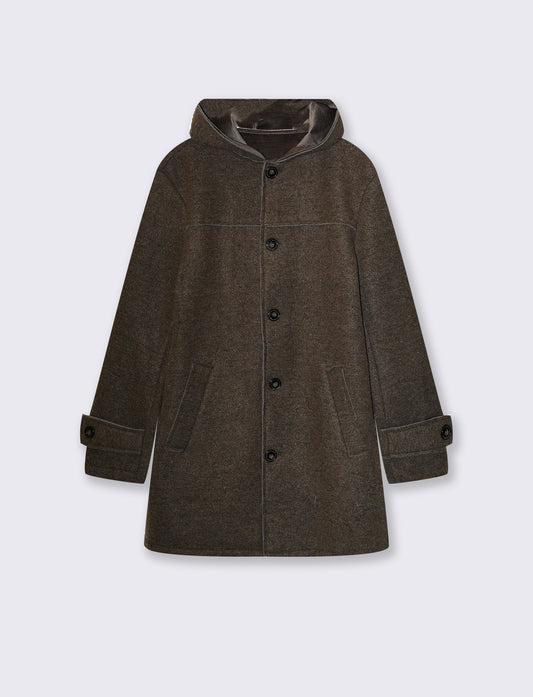 Wool effect parka with hood - Brown