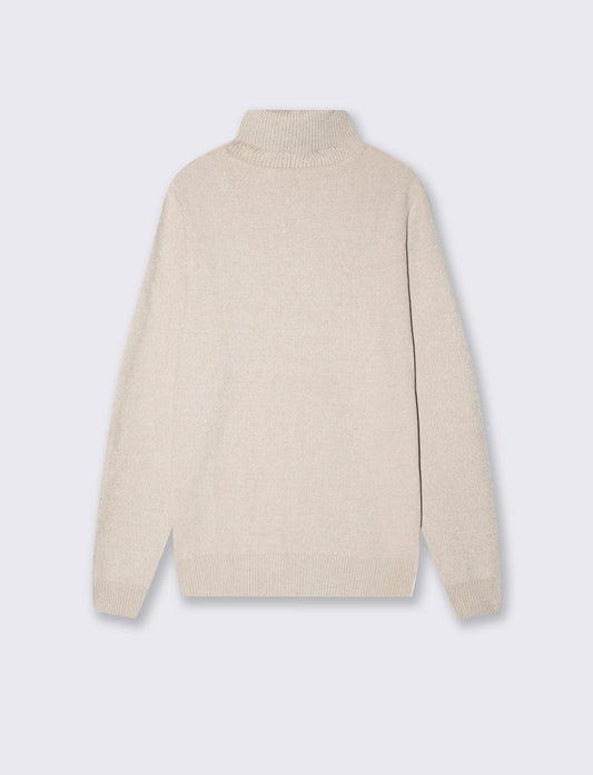 Basic turtleneck sweater in velour - Beige