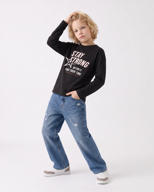Crew neck t-shirt with print and comfort - Black
