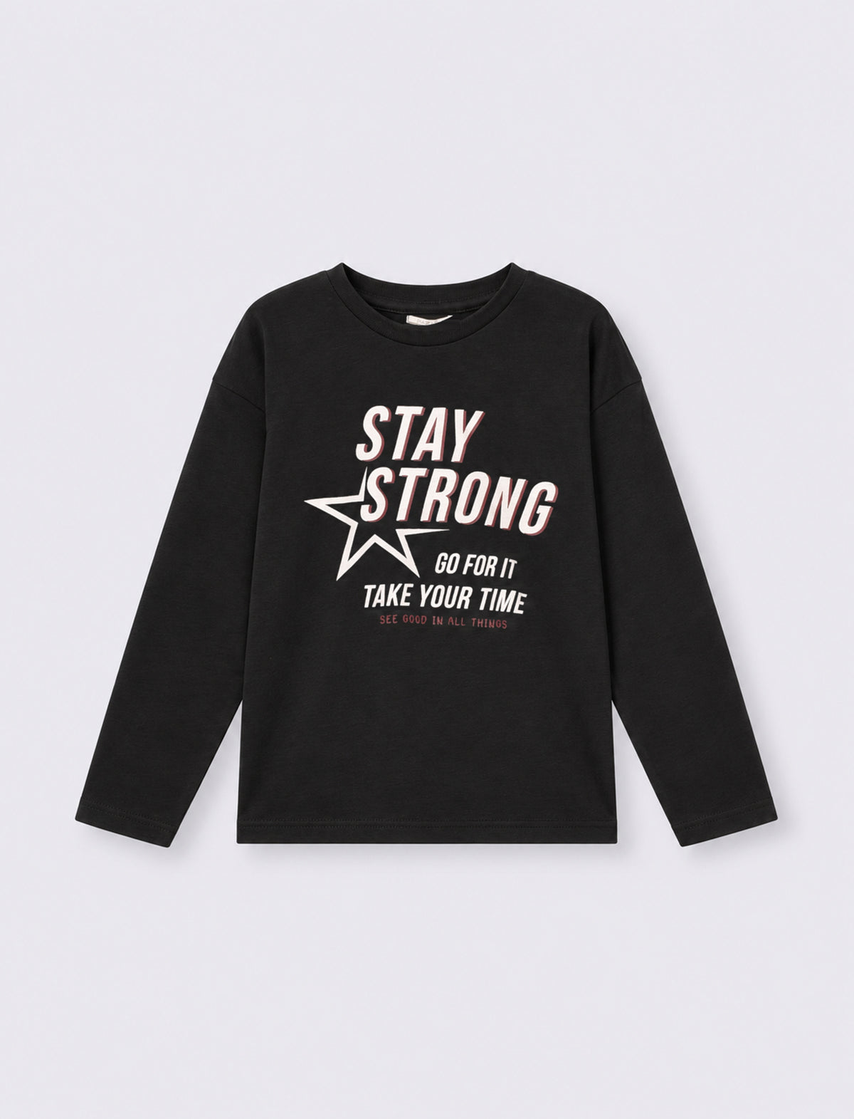 T-shirt girocollo con stampa e comfort - Nero