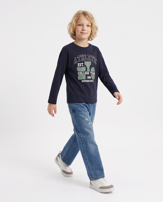 Crew neck t-shirt with print and comfort - Blue