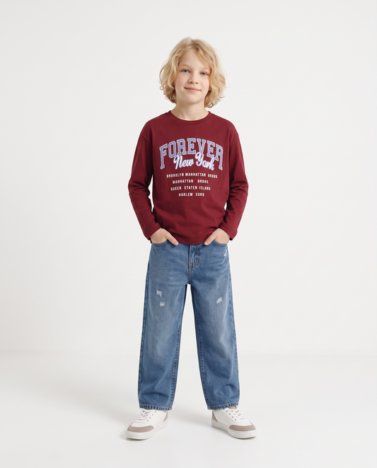 Crew neck t-shirt with print and comfort - Red