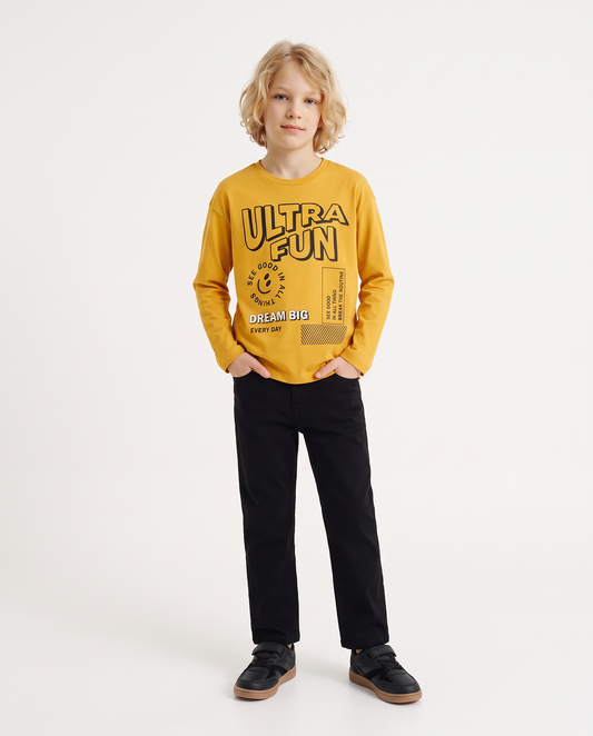 Crew neck t-shirt with print and comfort - Yellow