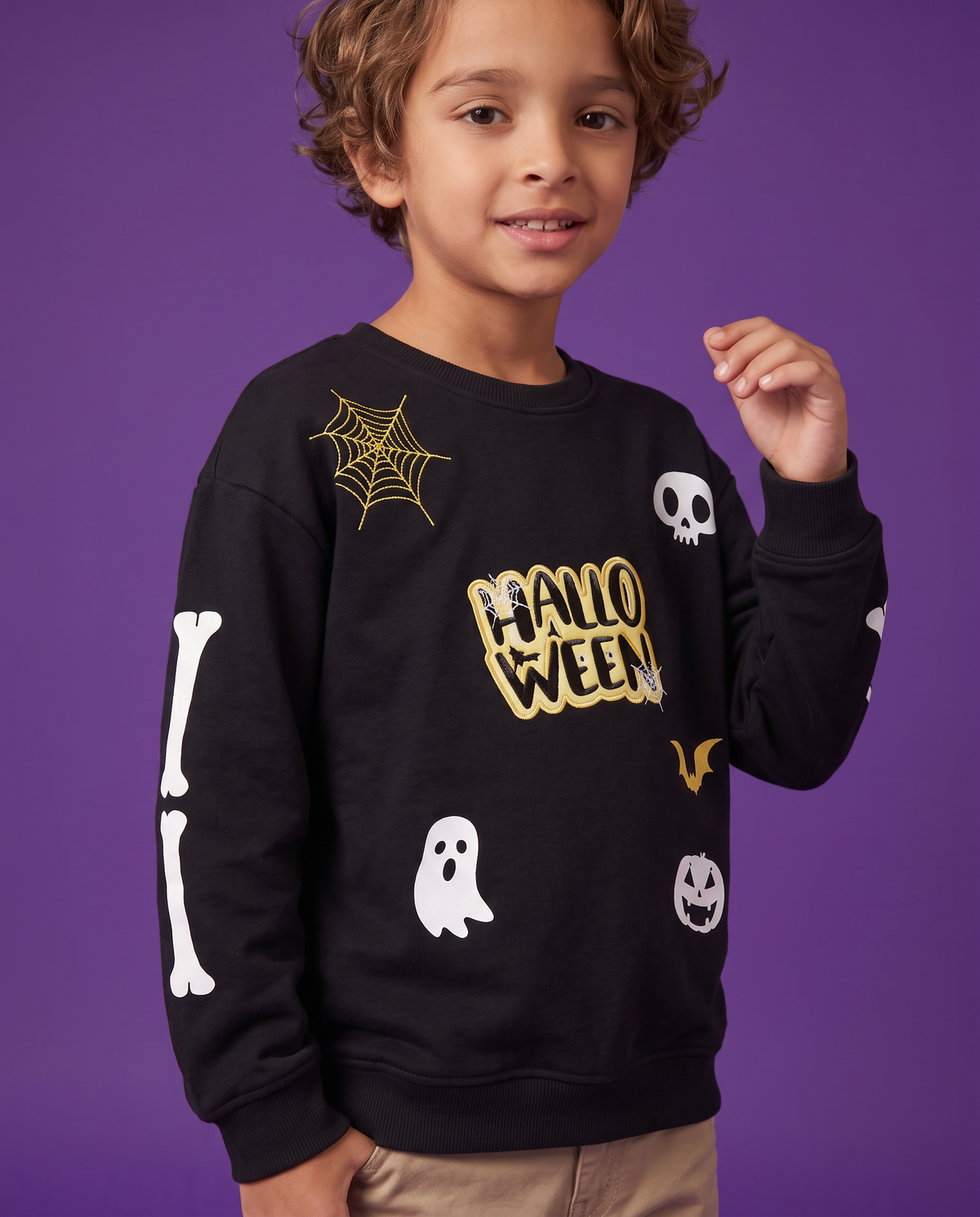 Felpa girocollo Halloween con stampe festive - Nero