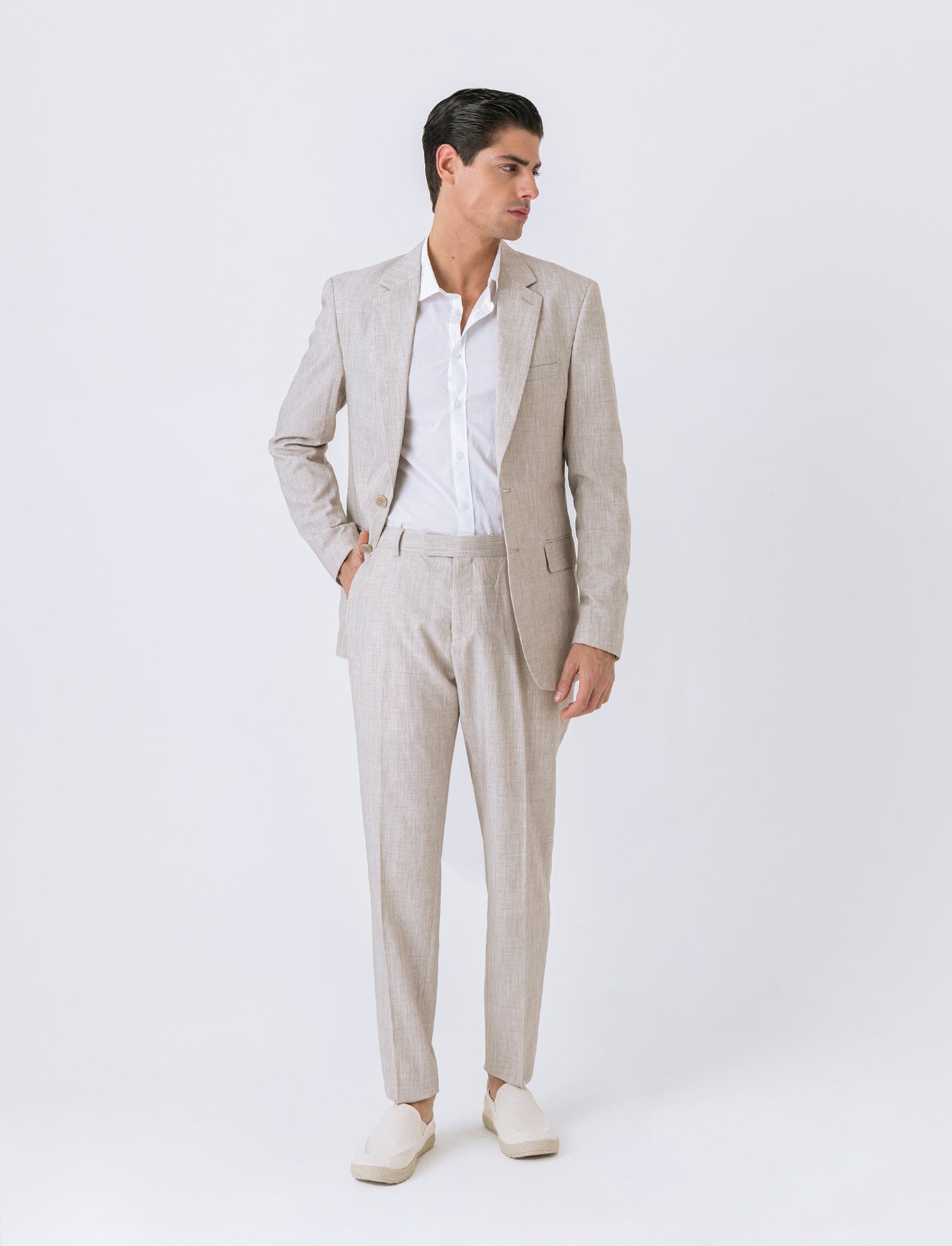Pantaloni da completo effetto lino da uomo - Beige
