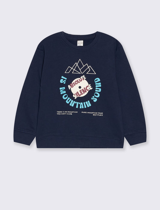 Casual cotton blend crewneck sweatshirt - Blue