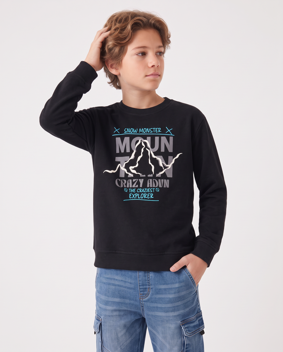 Casual cotton blend crewneck sweatshirt - Black
