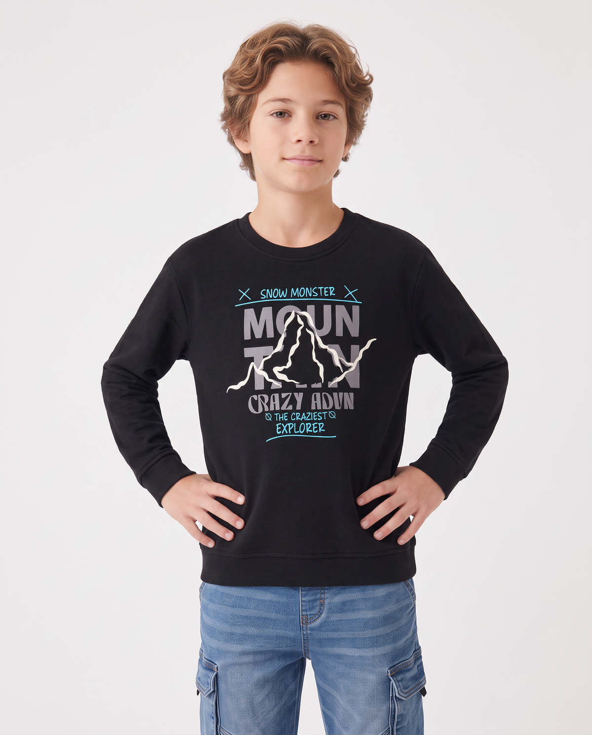 Casual cotton blend crewneck sweatshirt - Black