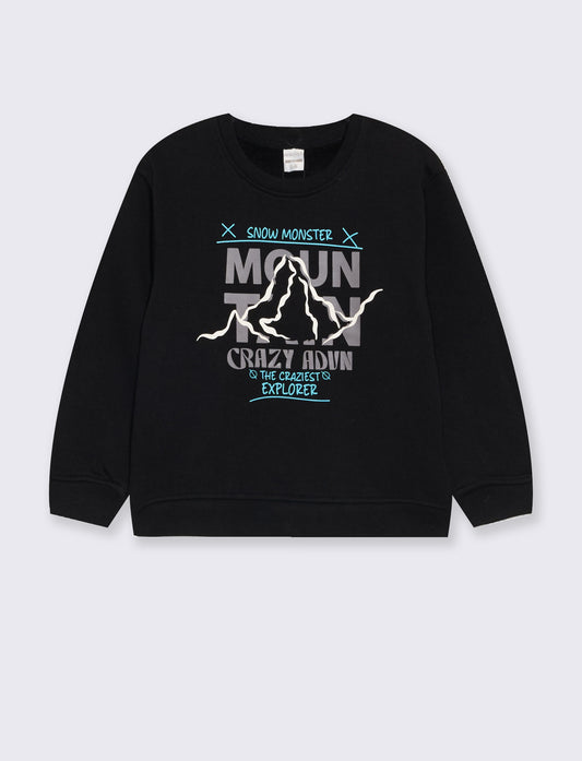 Casual cotton blend crewneck sweatshirt - Black
