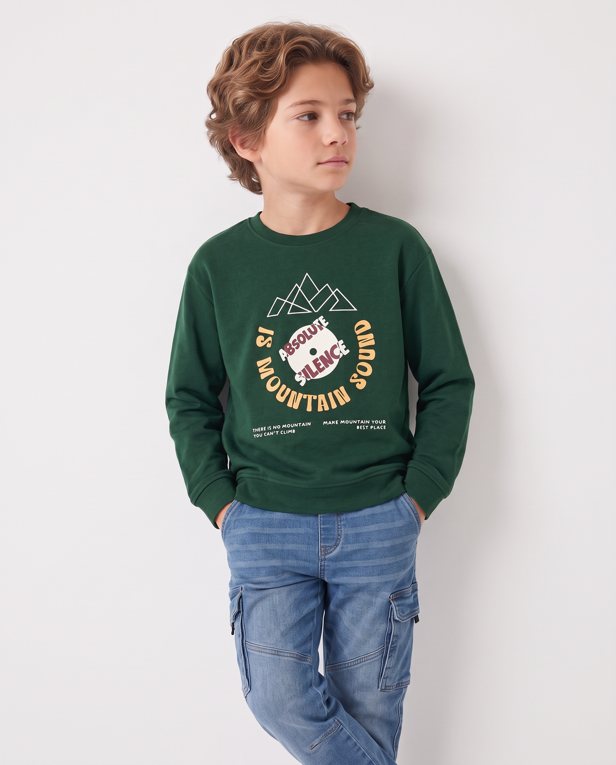Felpa girocollo in misto cotone casual - Verde abete