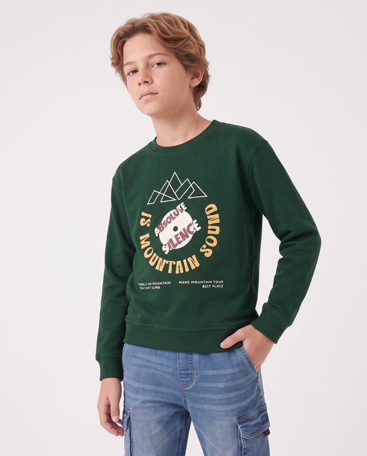 Casual cotton blend crewneck sweatshirt - Green