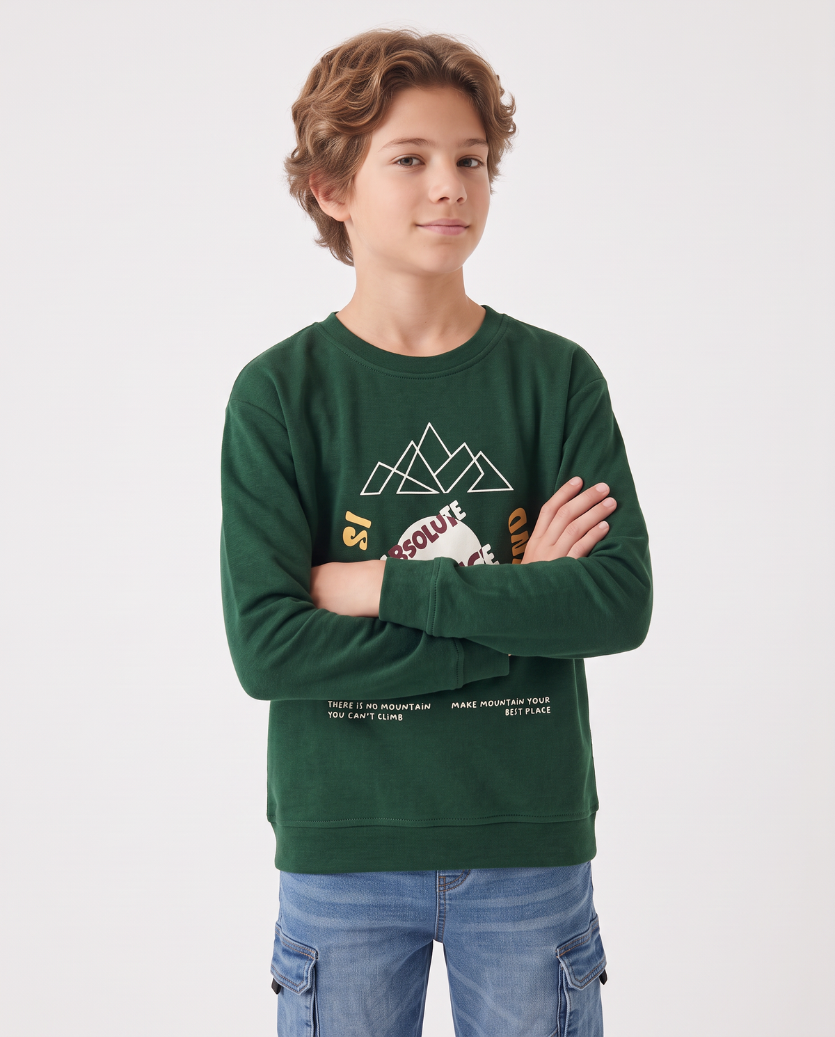 Felpa girocollo in misto cotone casual - Verde abete