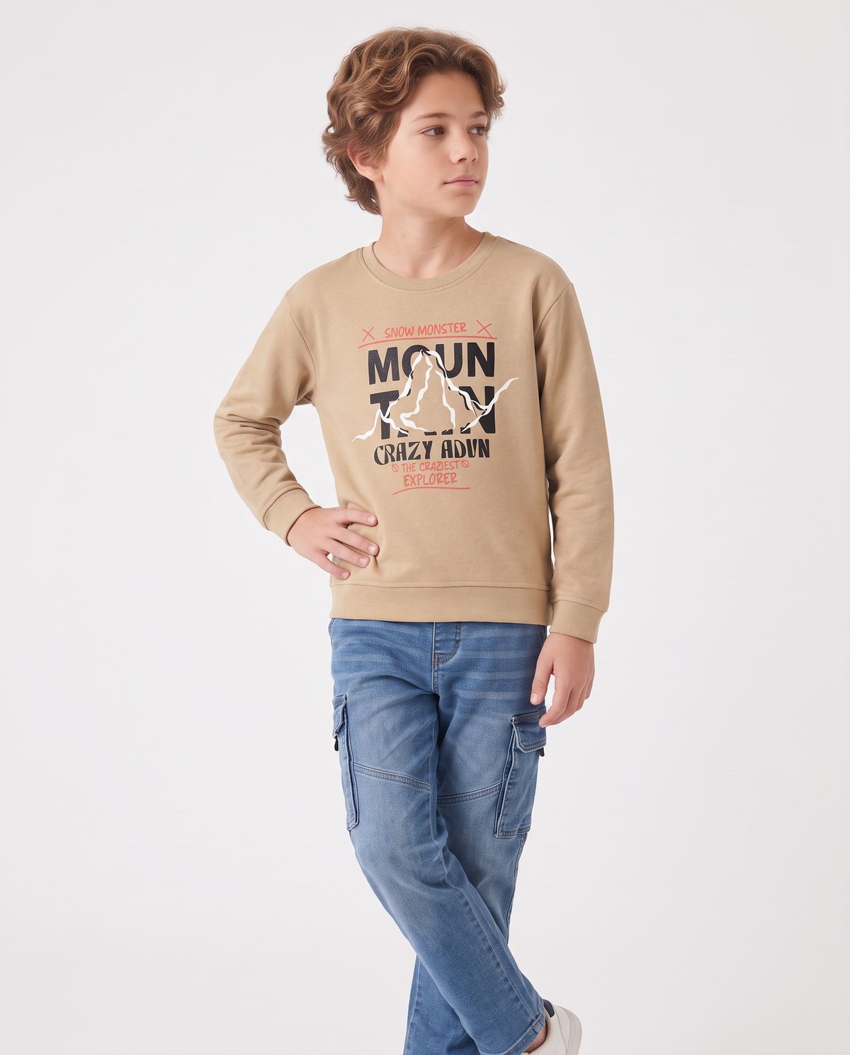 Felpa girocollo in misto cotone casual - Beige scuro