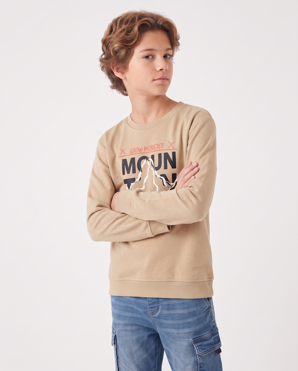 Felpa girocollo in misto cotone casual - Beige scuro