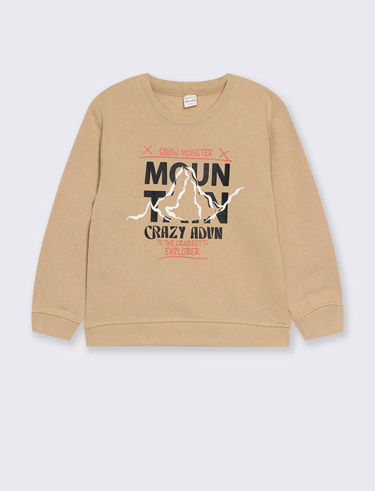 Casual cotton blend crewneck sweatshirt - Beige