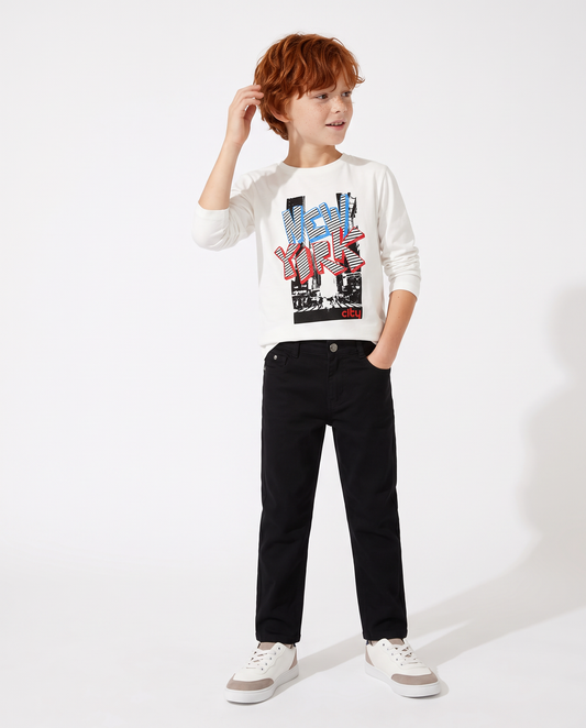 Long sleeve cotton t-shirt with print - White