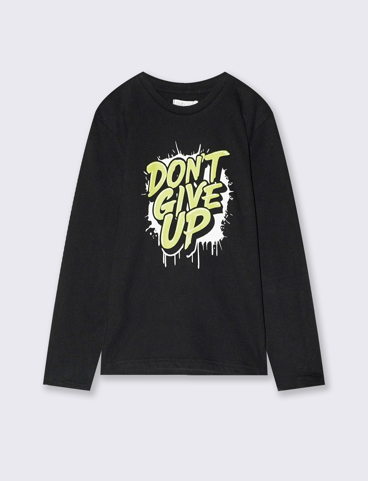 Long sleeve cotton t-shirt with print - Black