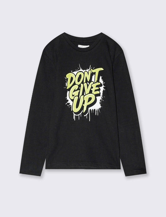 T-shirt manica lunga in cotone con stampa - Nero