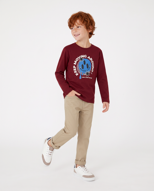 Long sleeve cotton t-shirt with print - Red