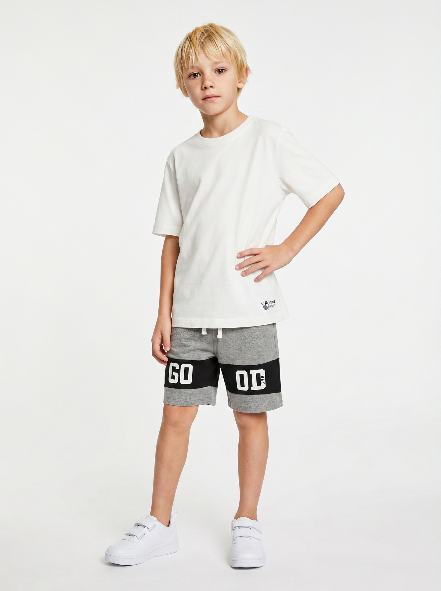 T-shirt mezza manica tinta unita con stampa - Bianco