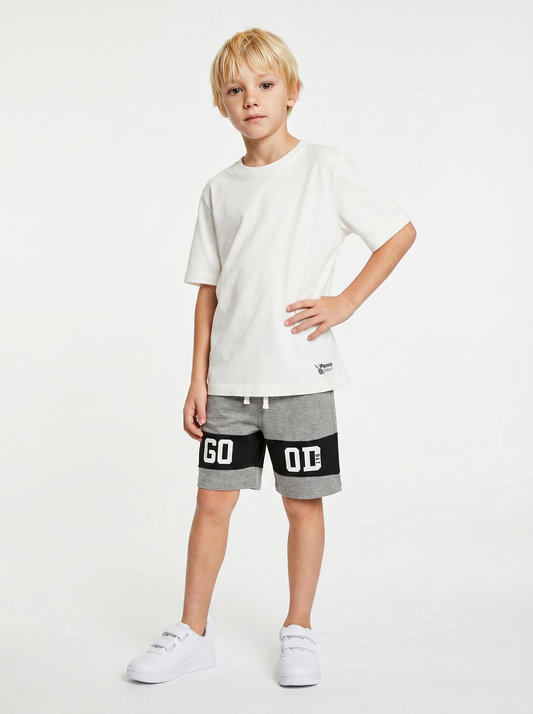 T-shirt mezza manica tinta unita con stampa - Bianco