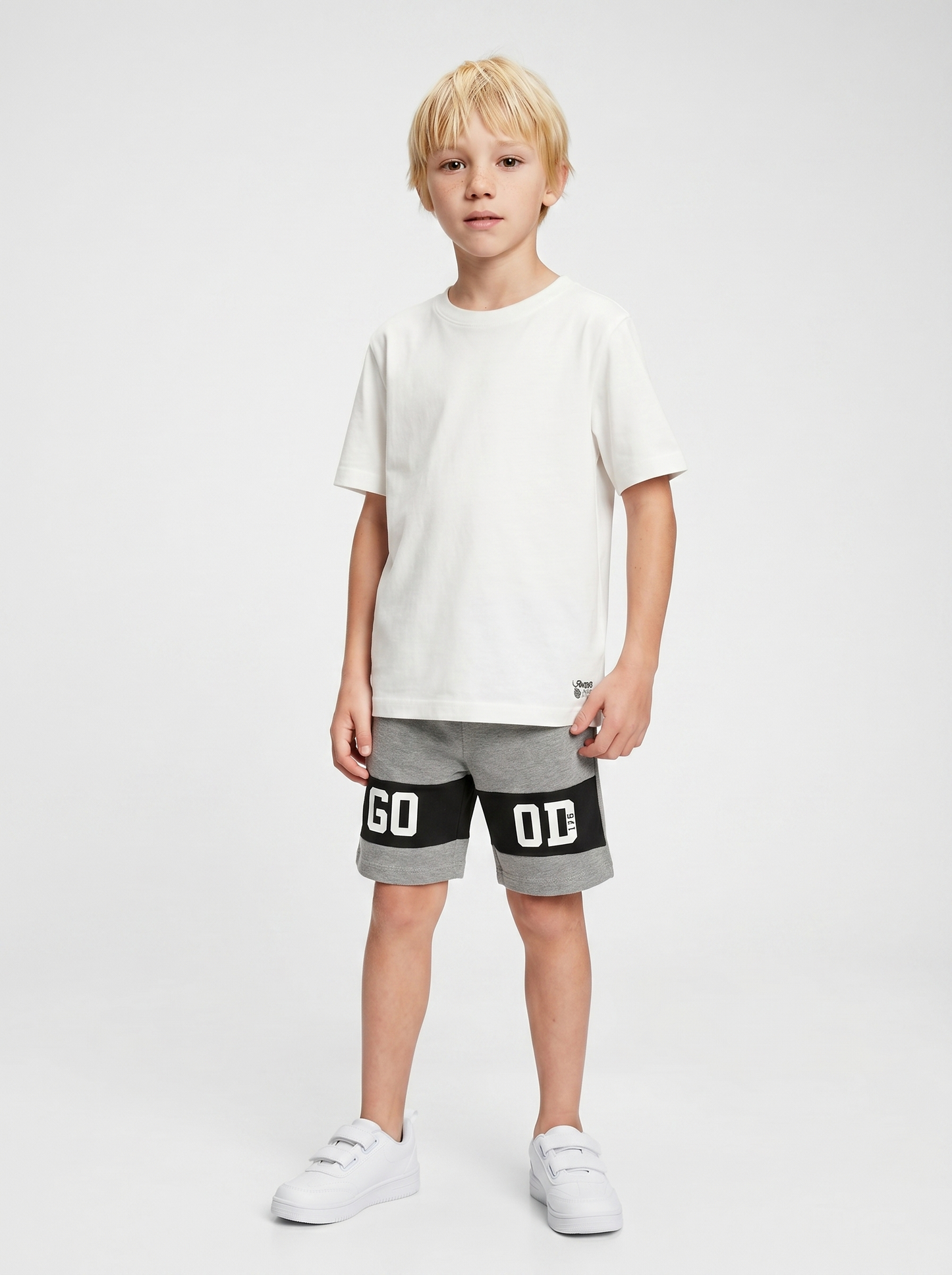 T-shirt mezza manica tinta unita con stampa - Bianco