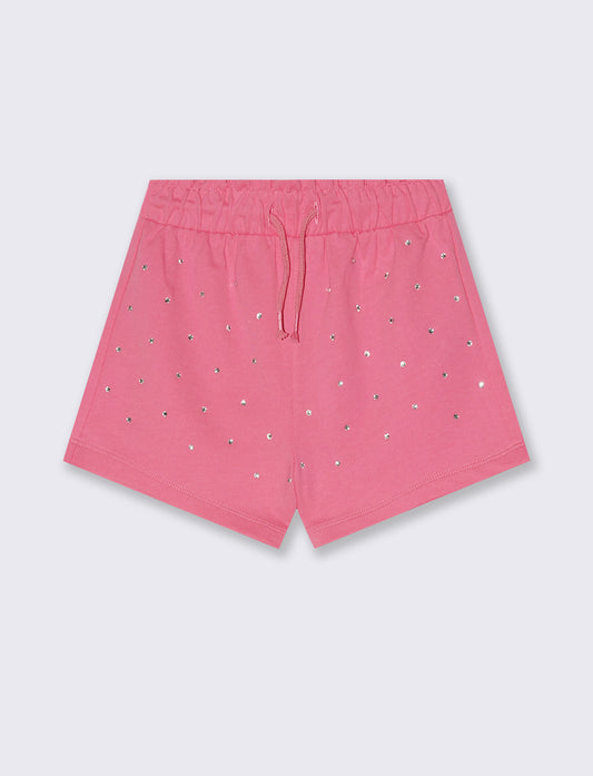 Short in french terry con strass e elastico - Rosa big bubble
