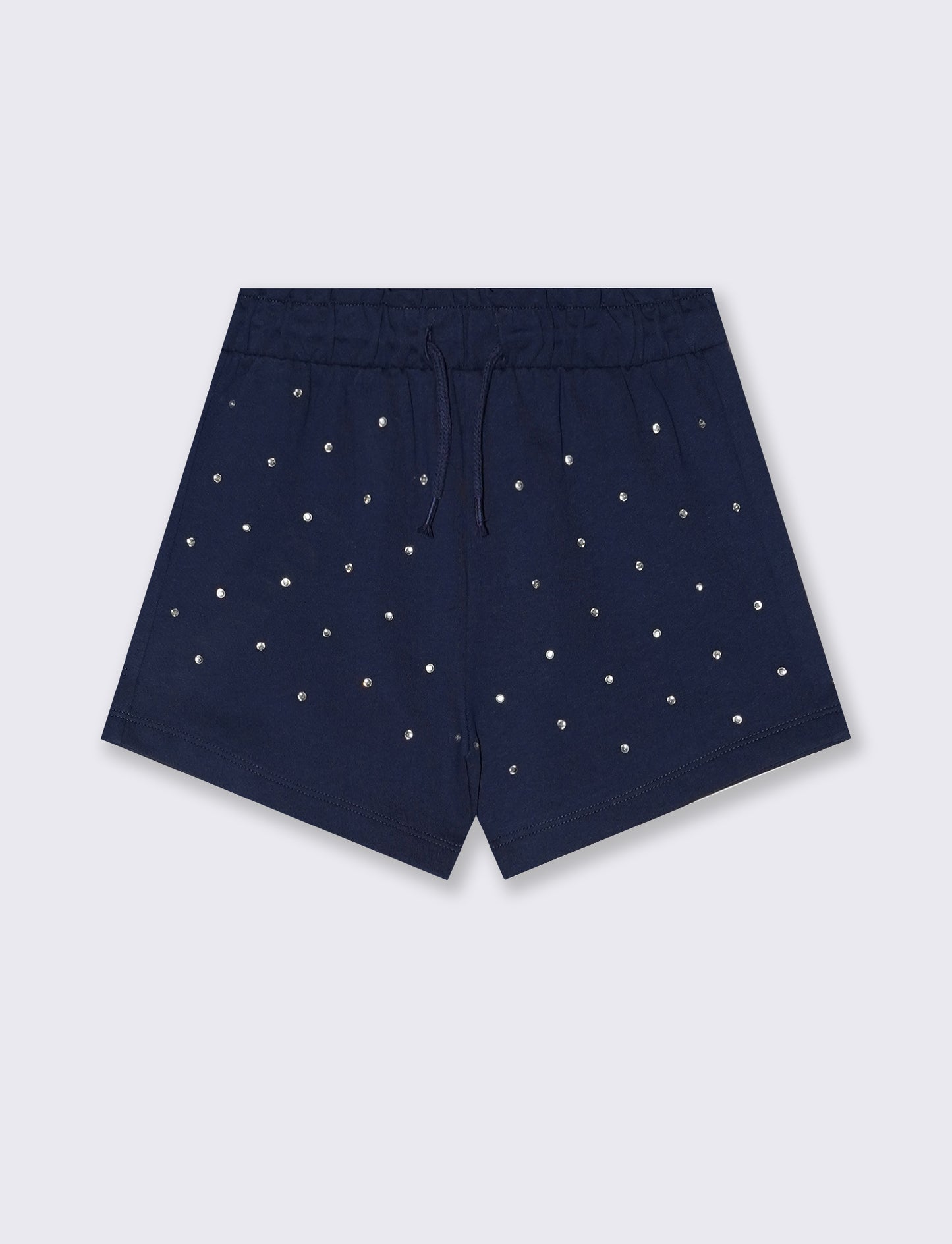 Short in french terry con strass e elastico - Blu
