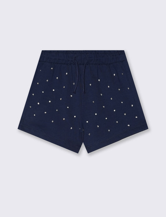 Short in french terry con strass e elastico - Blu