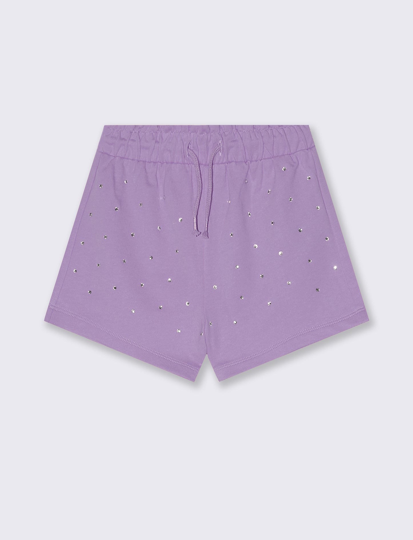 Short in french terry con strass e elastico - Lilla