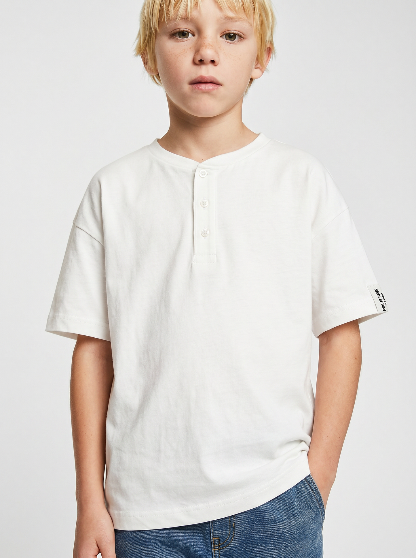 Cotton Half Sleeve Serafino T-shirt - White