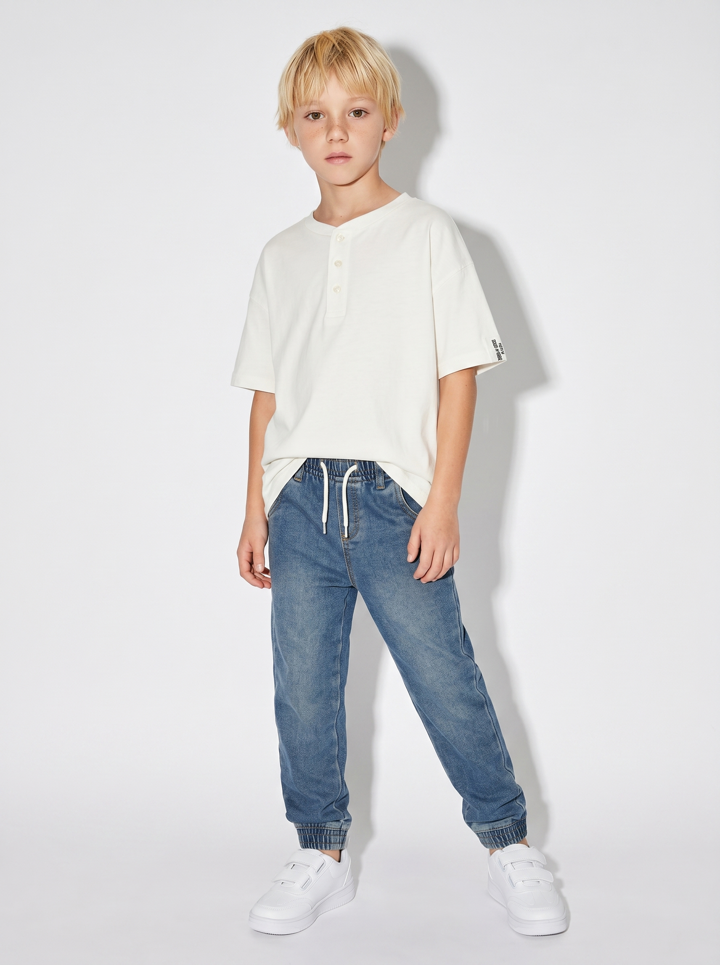 Cotton Half Sleeve Serafino T-shirt - White