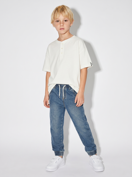T-shirt Serafino in cotone mezza manica - Bianco