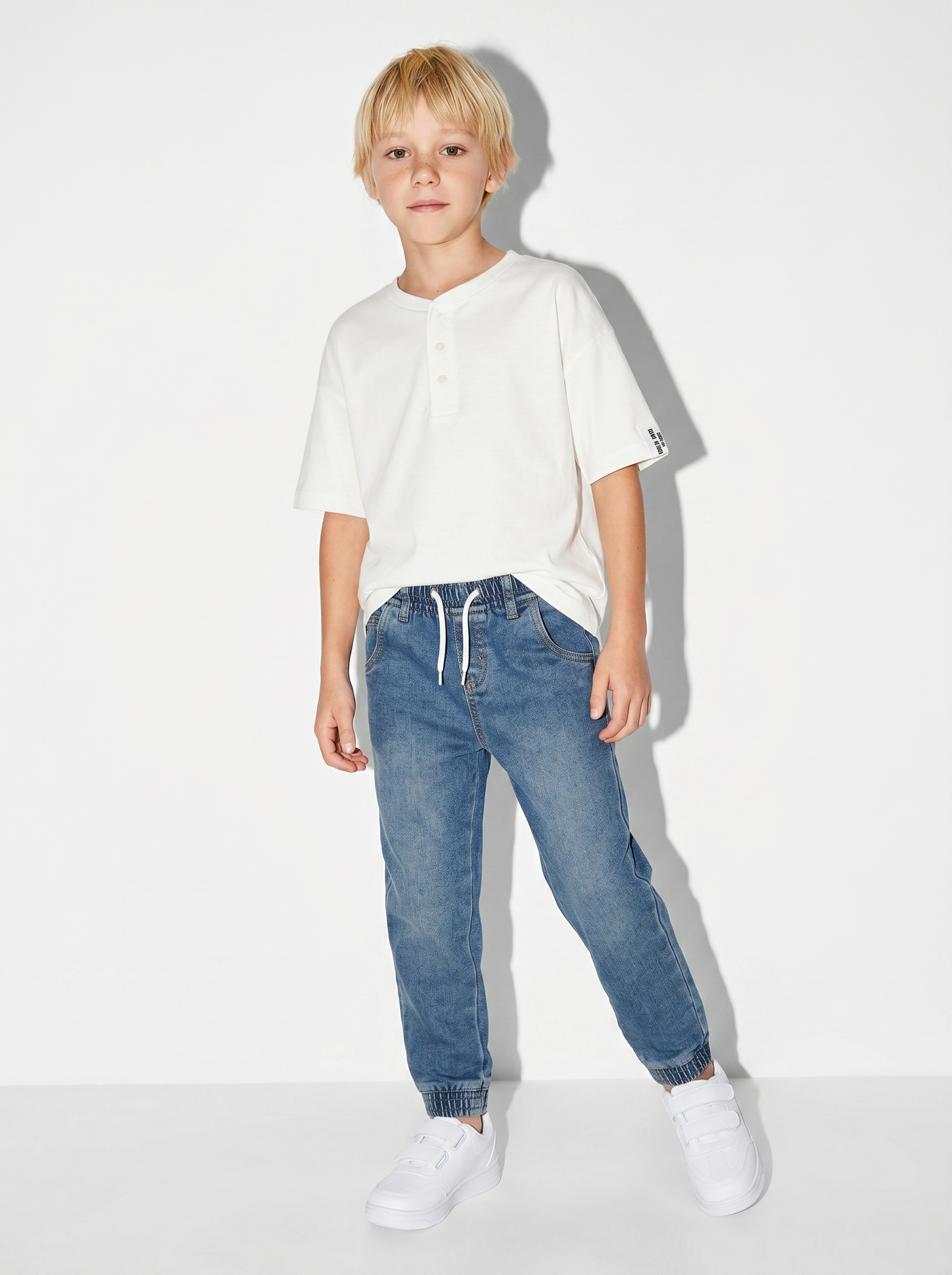 Cotton Half Sleeve Serafino T-shirt - White