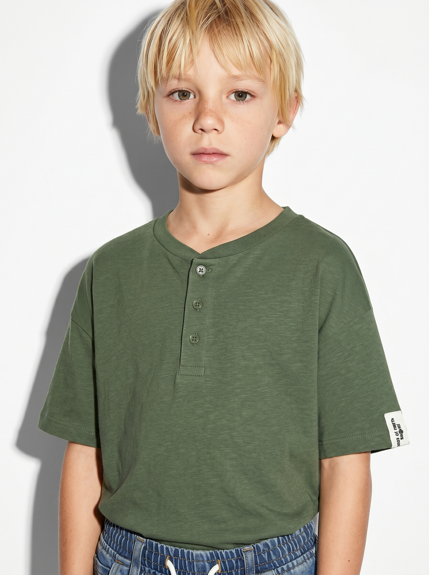 Cotton Half Sleeve Serafino T-shirt - Green