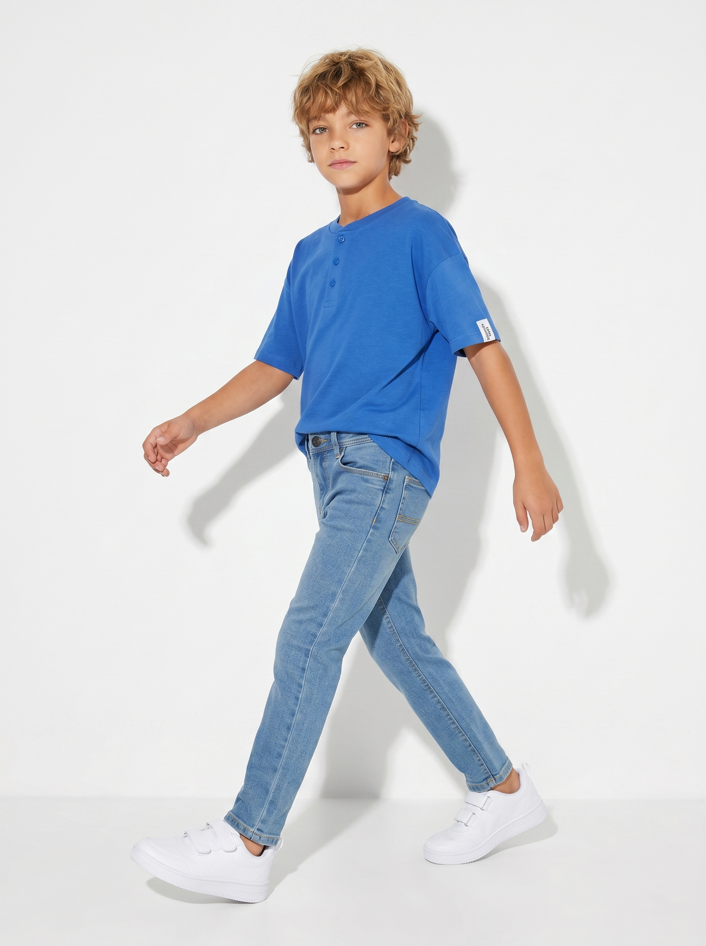 Cotton Half Sleeve Serafino T-shirt - Sky blue