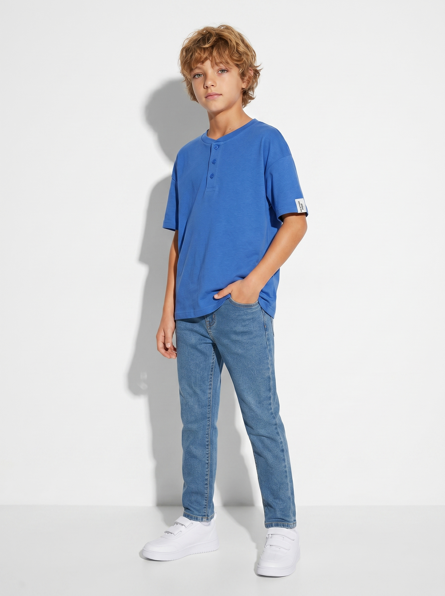 Cotton Half Sleeve Serafino T-shirt - Sky blue