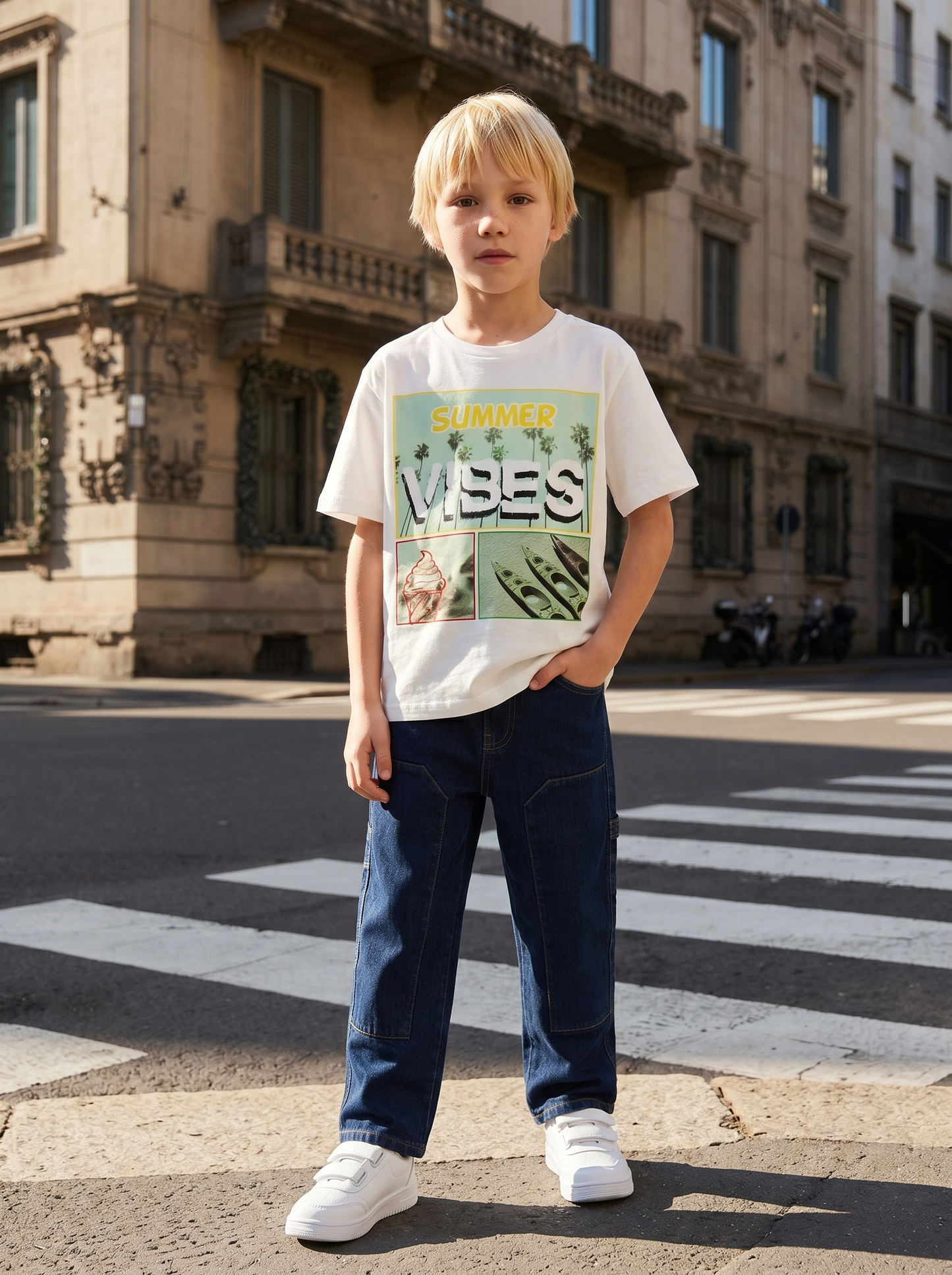 T-shirt stampa frontale. - Bianco