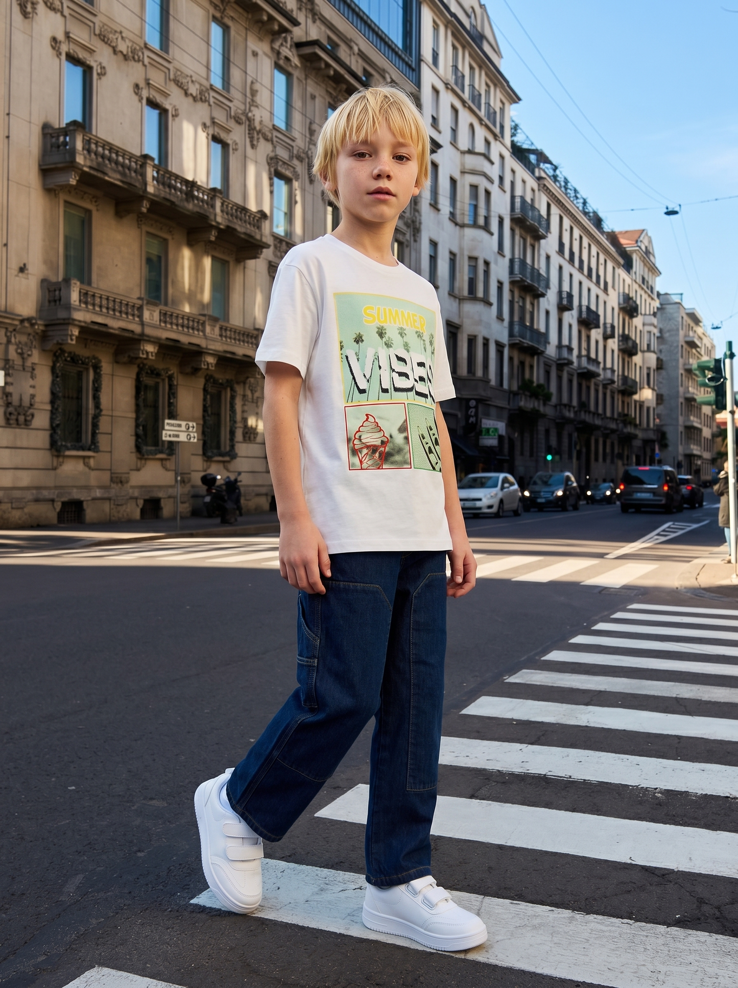 T-shirt stampa frontale. - Bianco