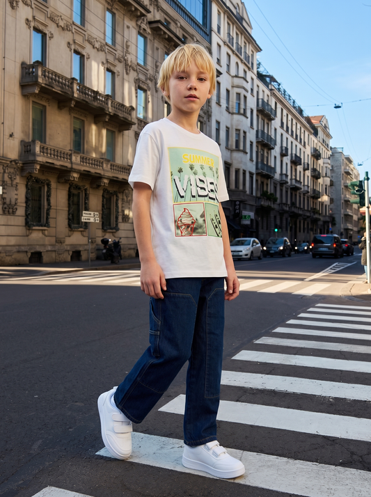 T-shirt in jersey con stampa fotografica - Bianco