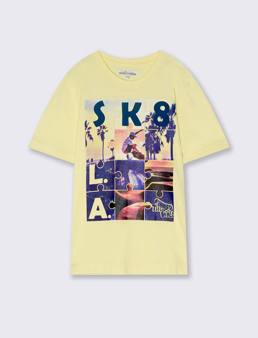T-shirt in jersey con stampa fotografica - Giallo
