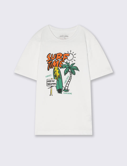 T-shirt mezza manica con stampa colorata - Bianco