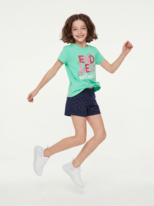 T-shirt mezza manica bambina con spacchetto - Verde acqua